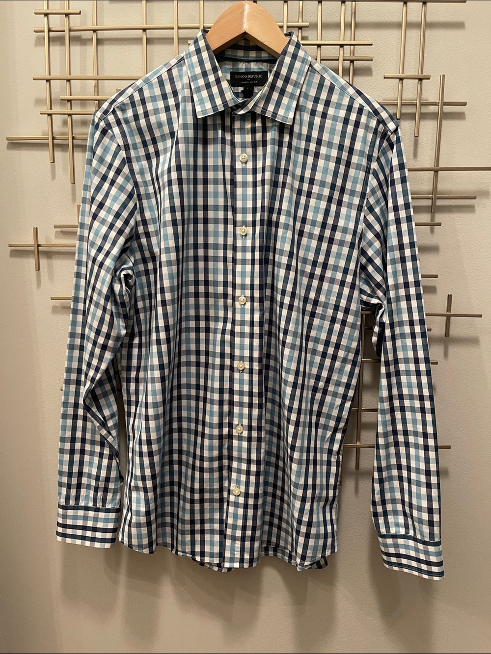 Banana Republic Men’s Blue and White Check Dress Shirt